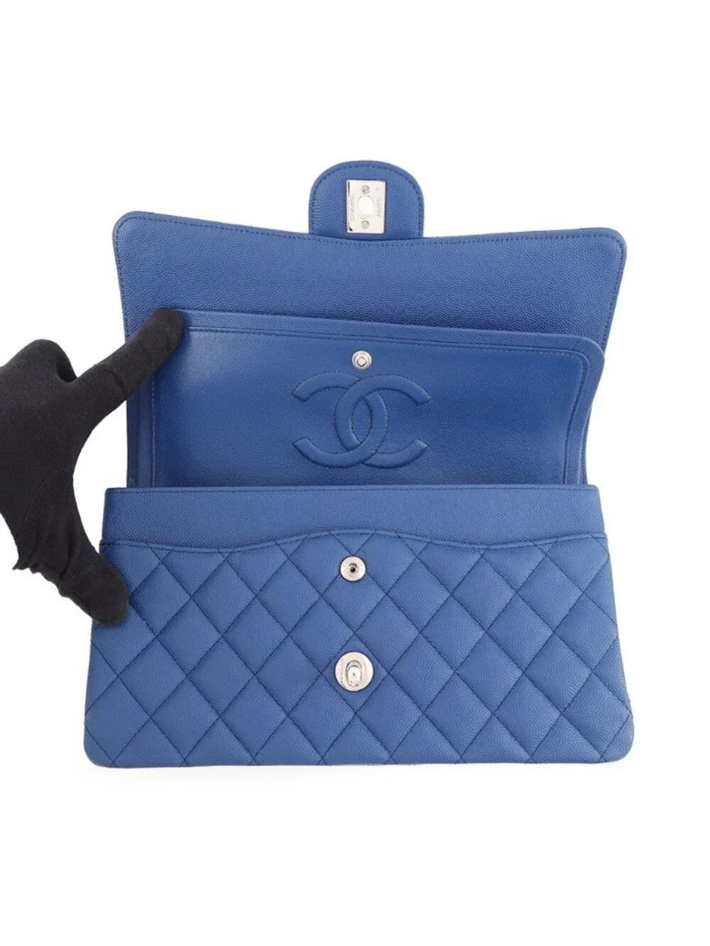 Chanel Chain Shoulder Bag Quilted 25 CC Logo Double Caviar Leather